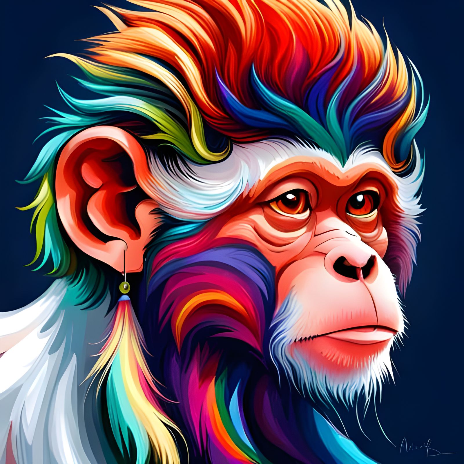 Monkey with Fancy Hairdo: Vibrant Digital Art