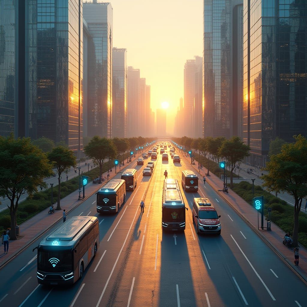 Futuristic Metropolis at Sunset