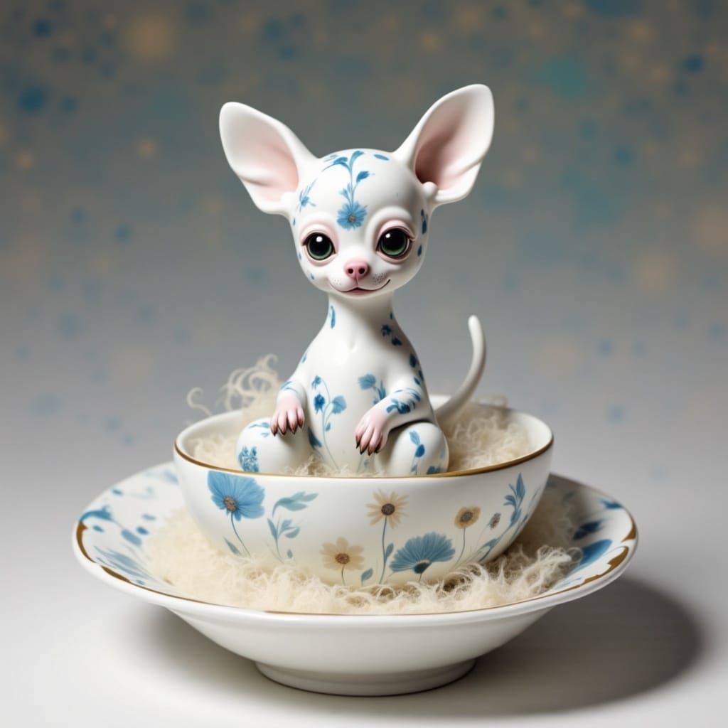 Whimsical Blue Floral Porcelain Chihuahua in Luxurious Faux ...