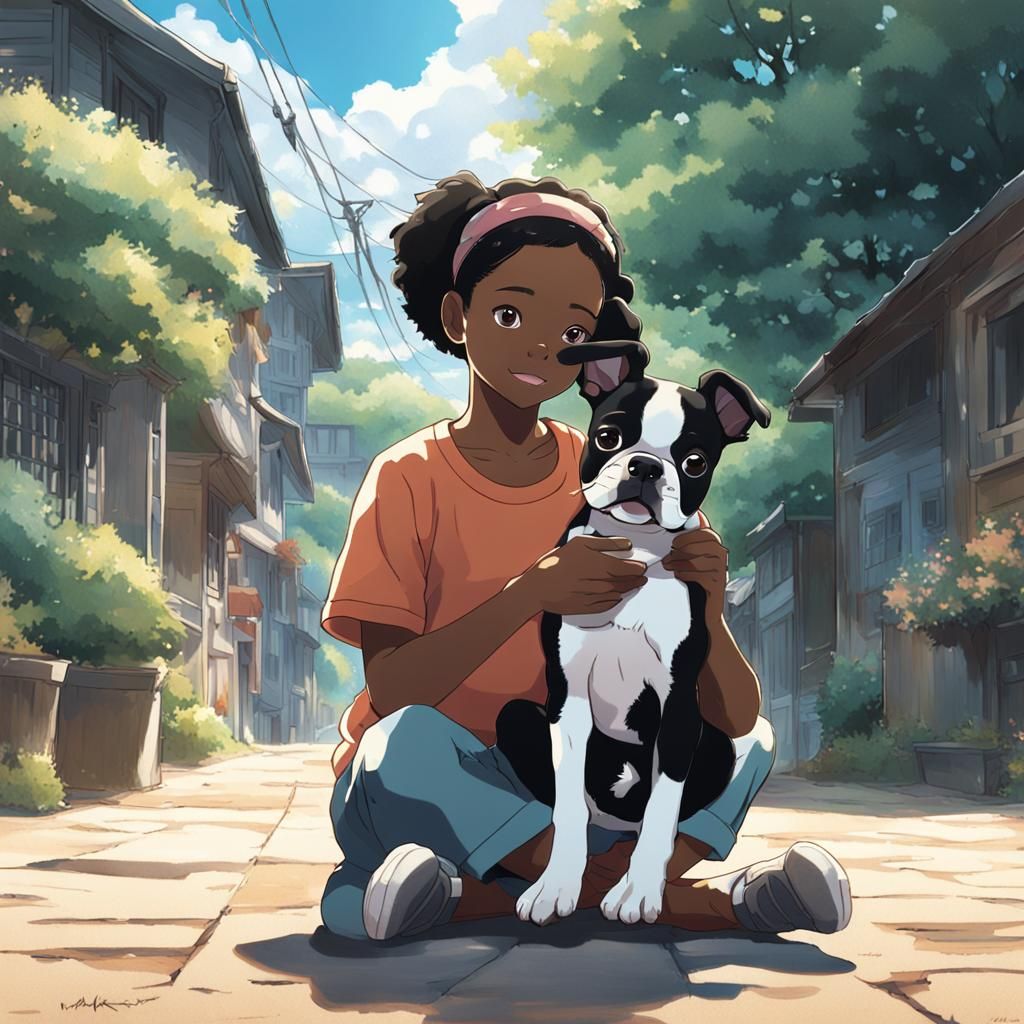 Girl with Puppy in Studio Ghibli Style