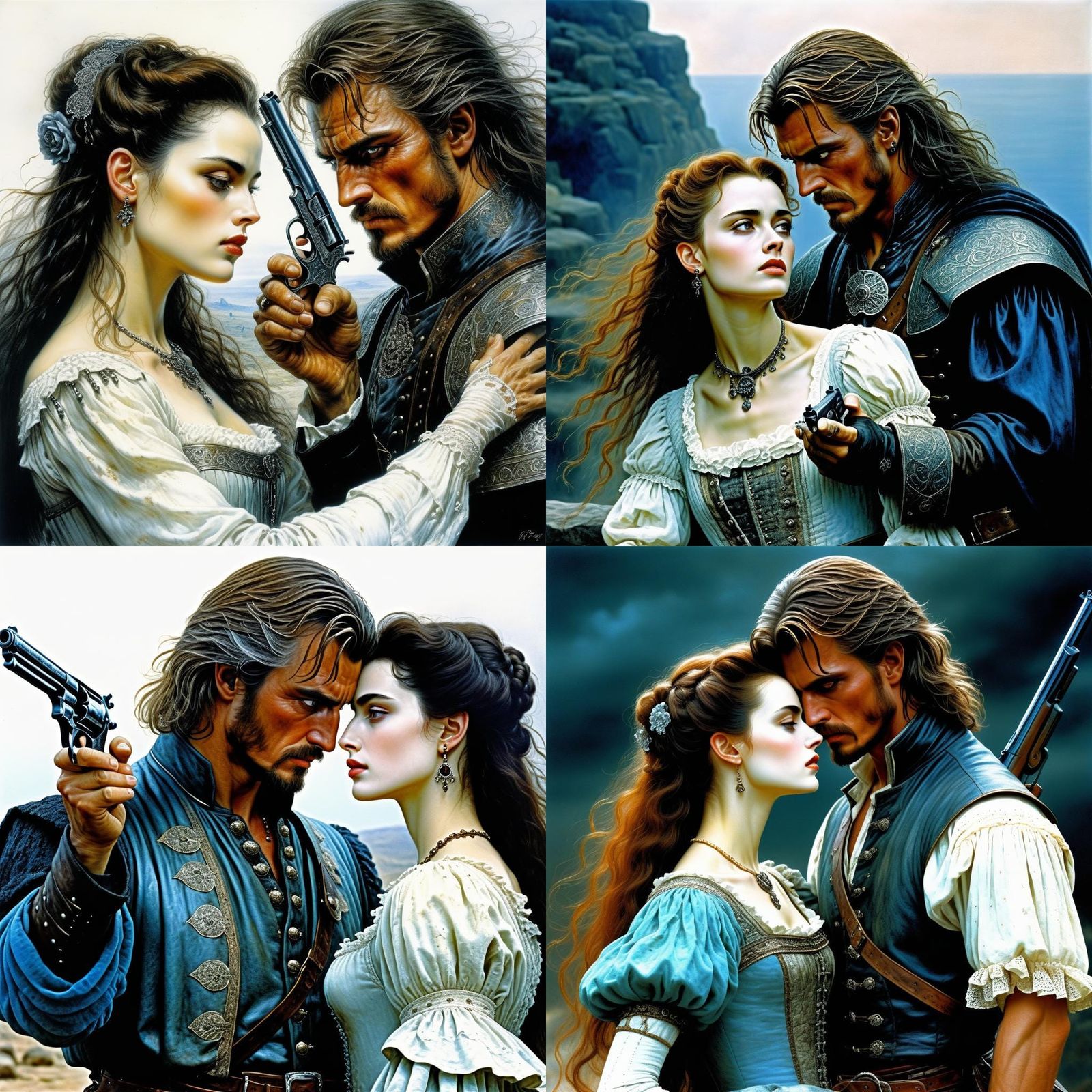 Dramatic Confrontation: Gun to Forehead, Dark Fantasy Art