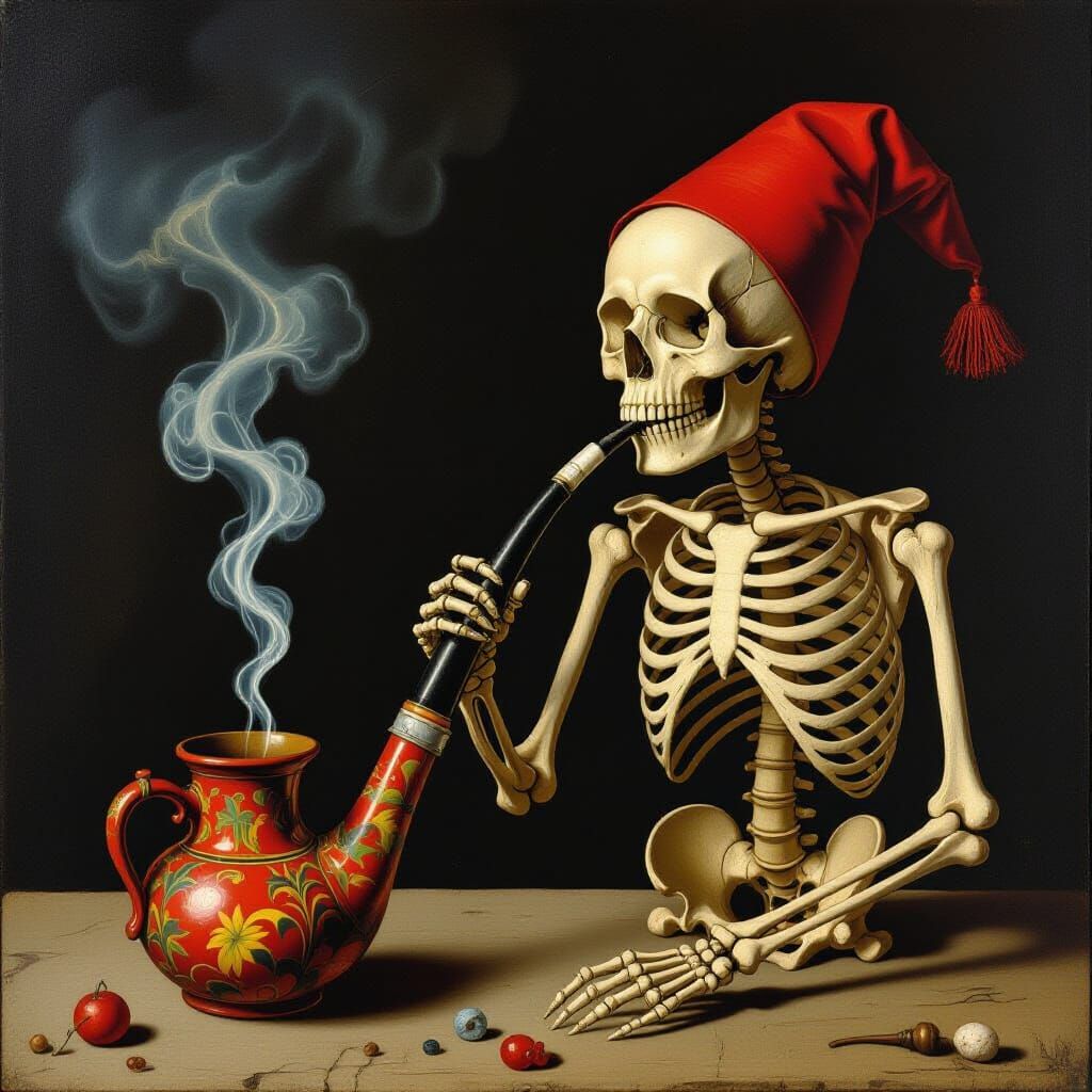 Grotesque Smoking Pipe with Skeletal Legs in Bosch Style