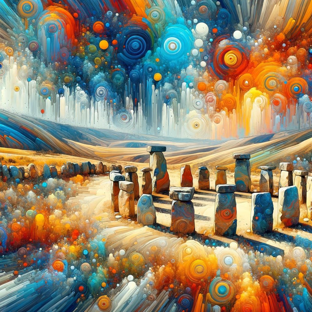 Ancient Gobekli Tepe in Vibrant Splash Paint Style