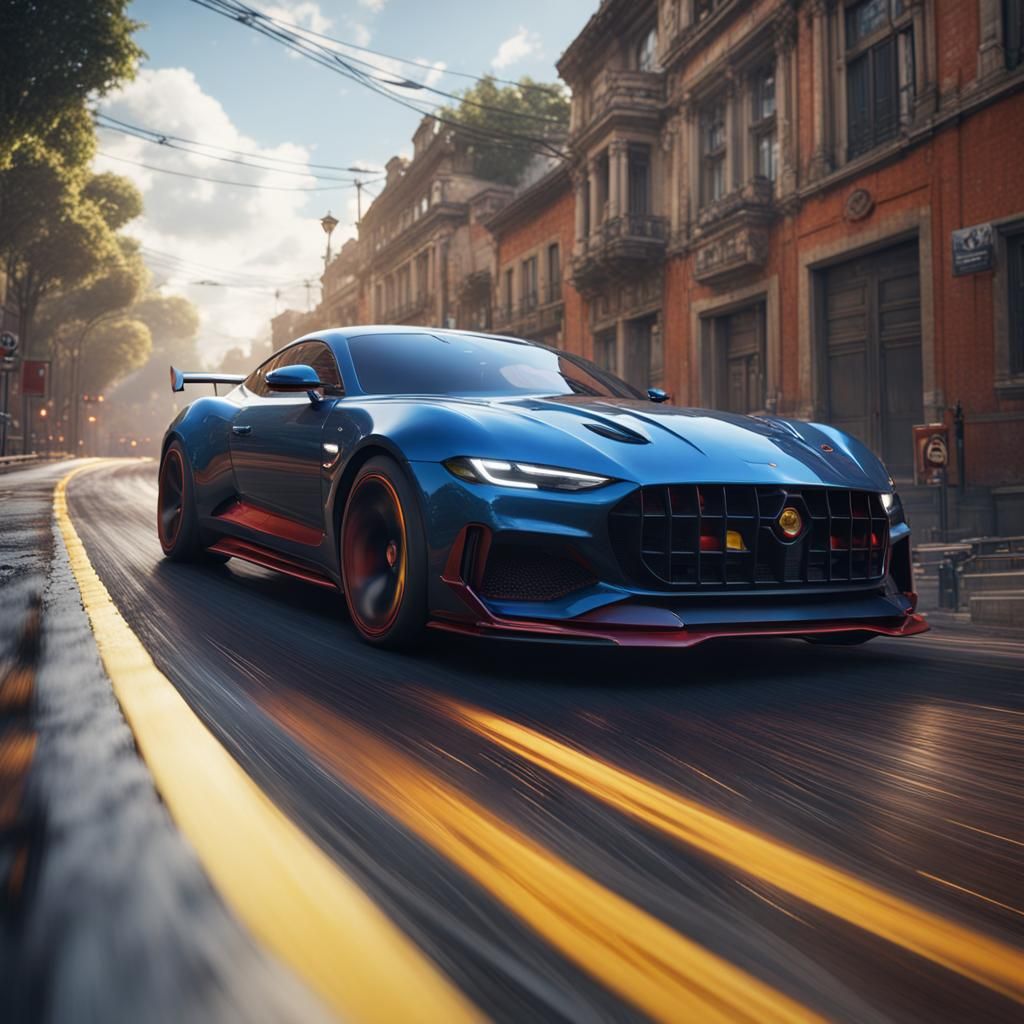 Sports Car on Road: Detailed Matte Painting