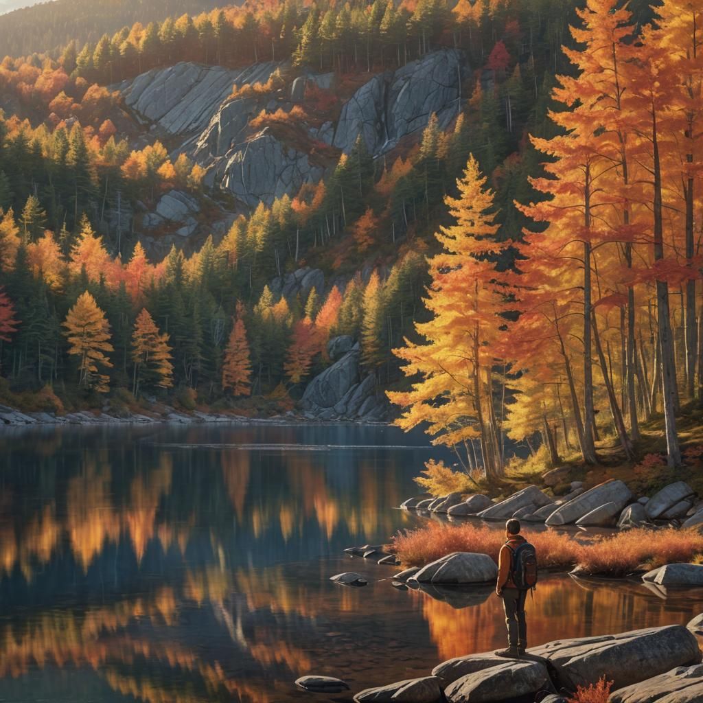 Autumn Hiker in White Mountains: Fantasy Concept Art
