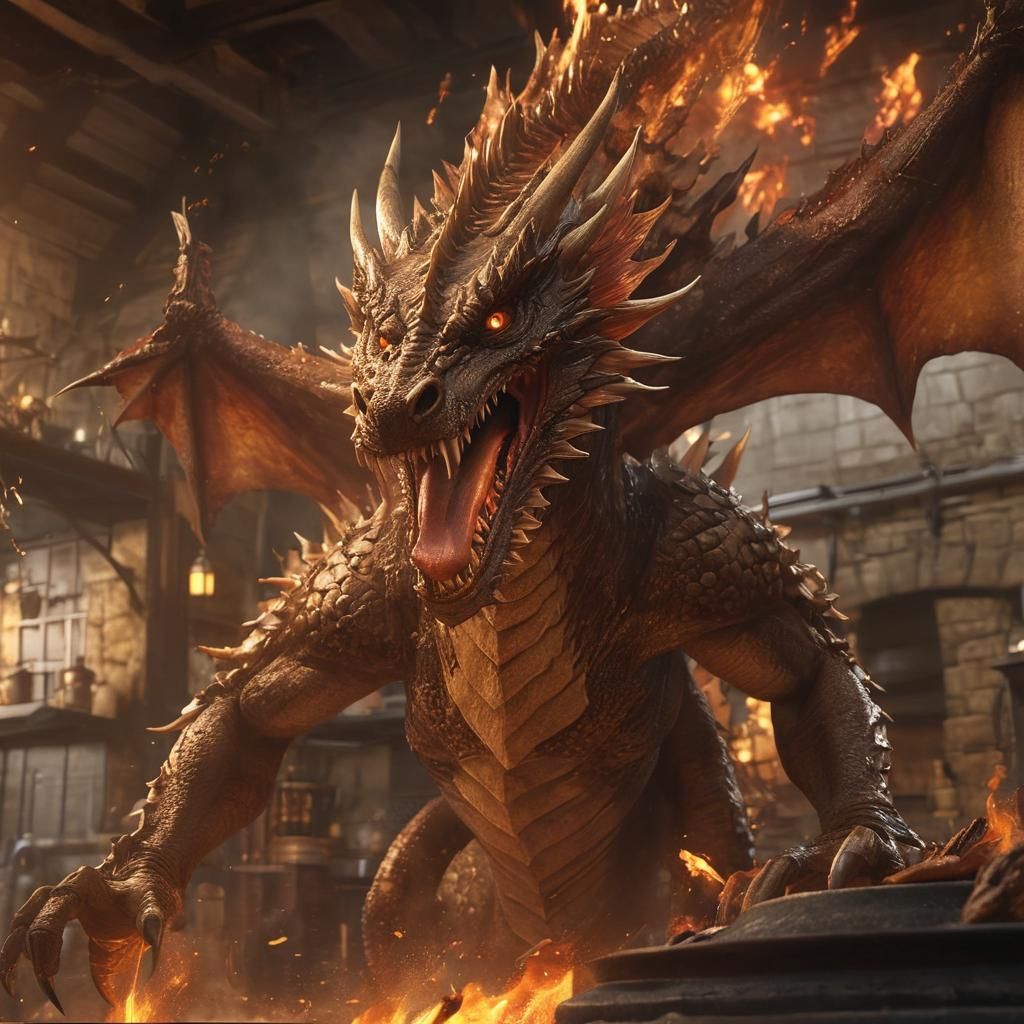 Dragon on Spit: Realistic Anime Concept Art