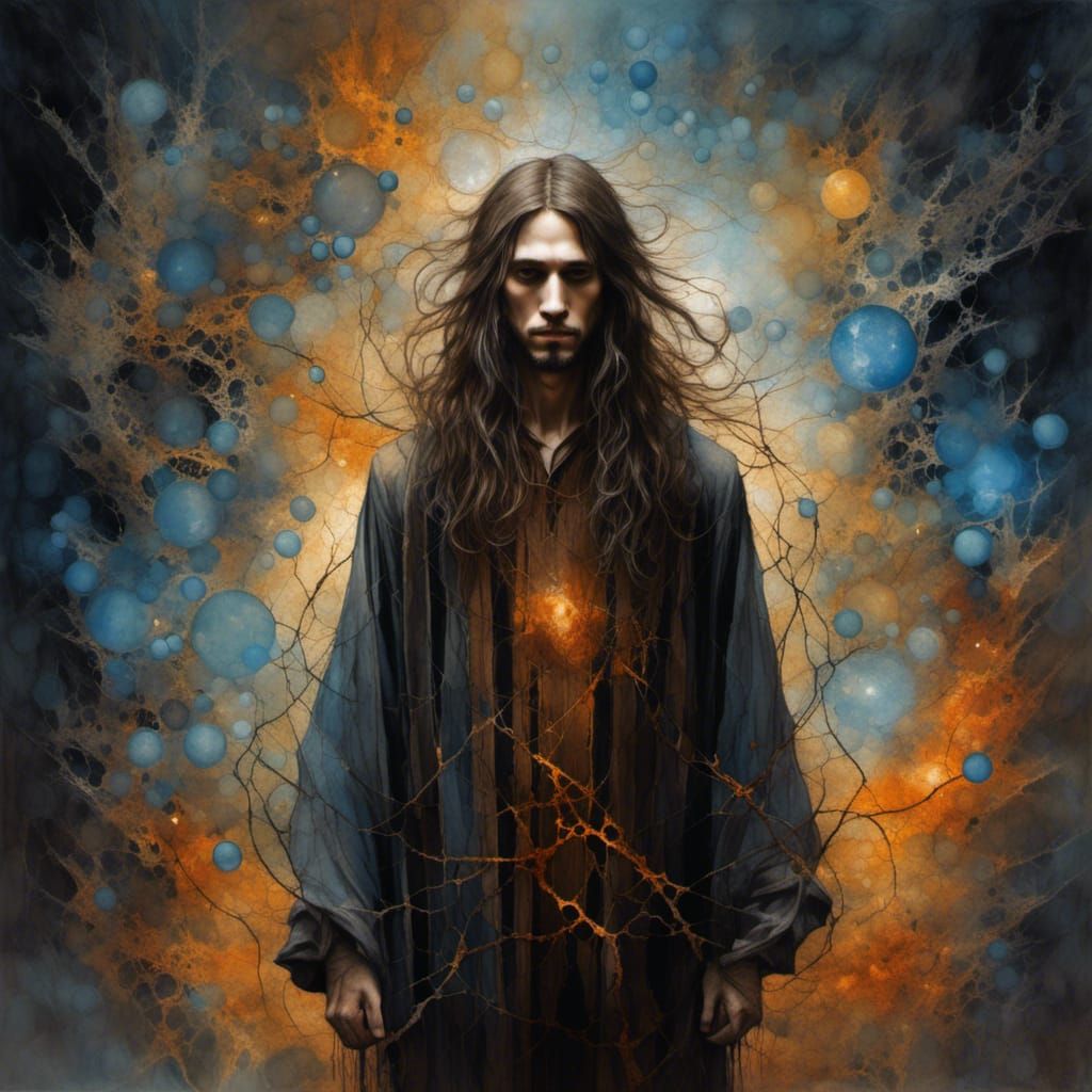 Wizard Surrounded by Magma and Arcane Symbols