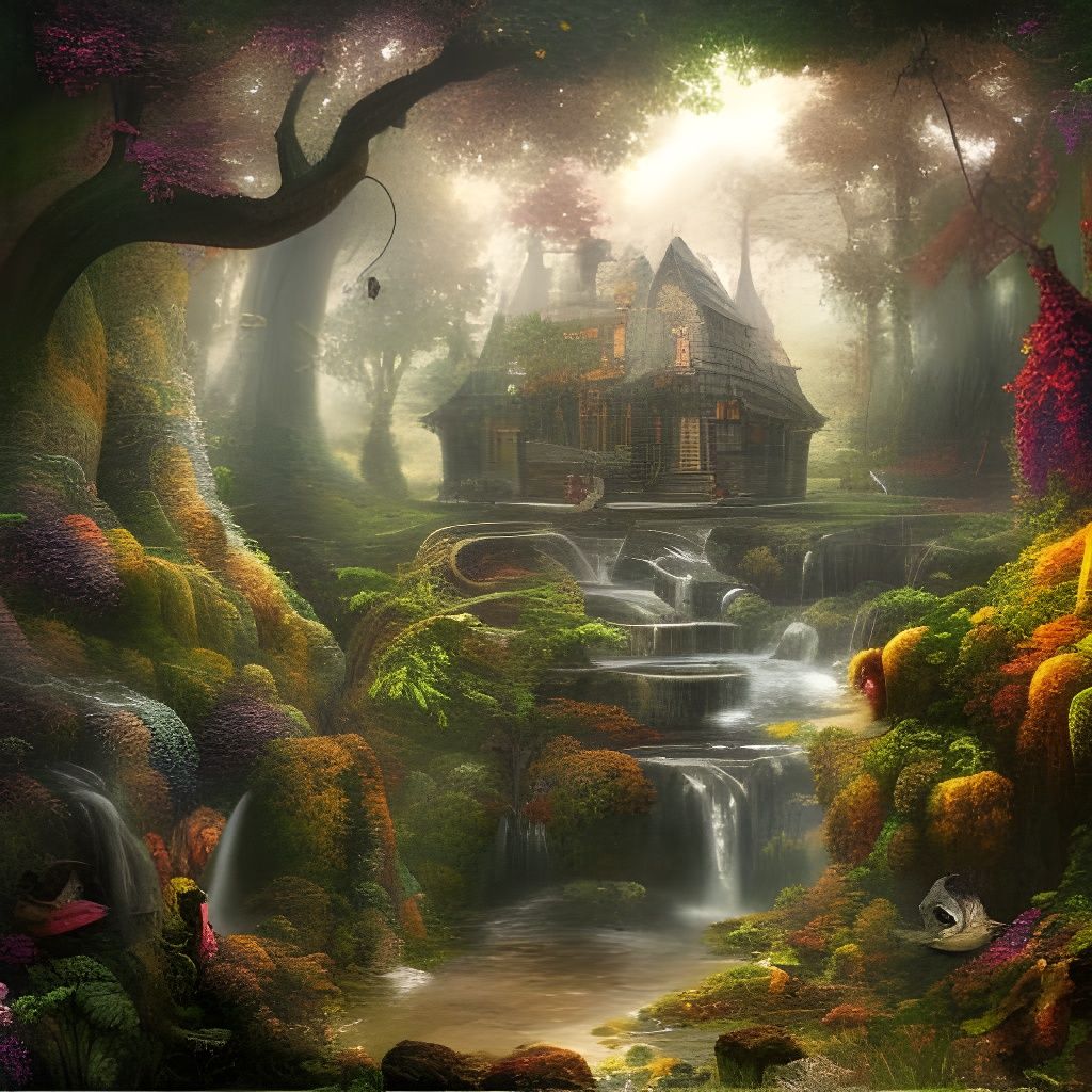 Magic Forest with Hidden Faces: Detailed Digital Painting