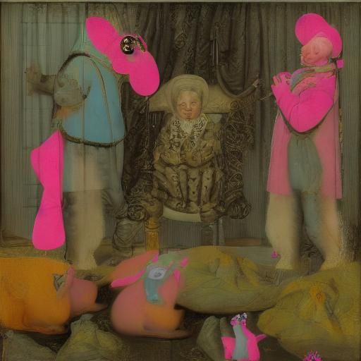 Pink Mice Art Inspired by Van Eyck and Warhol