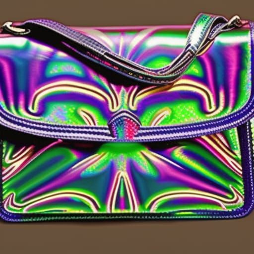 Psychedelic purple holographic handbag with Cobalt blue holographic accents& Emerald green holographic accents& magenta ...