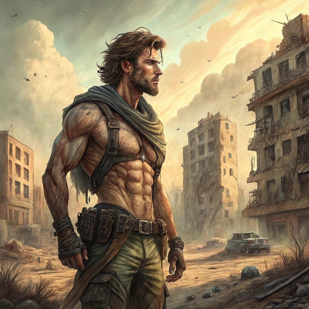 Apocalyptic Beefcake in Radioactive Wasteland: Watercolor