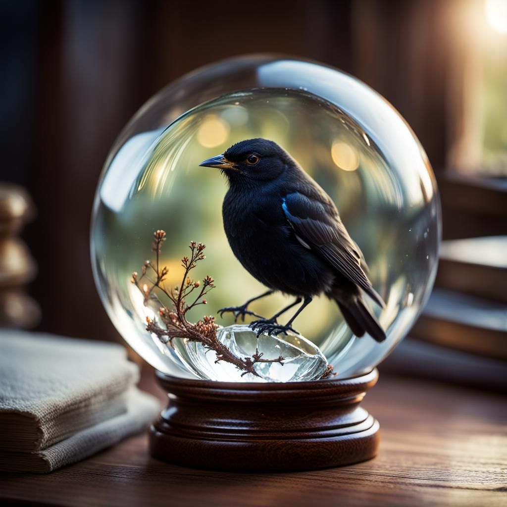 Blackbird in Crystal Ball: Magical Realism Photography
