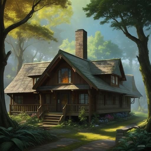 Vibrant Forest Village in Comic Book Style