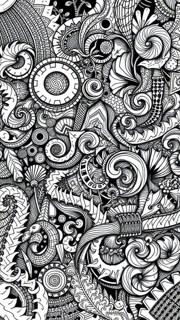 Abstract Doodle Drawing in Fine Liner Style