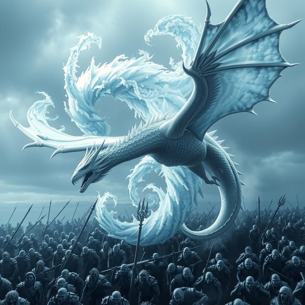Majestic White Dragon's Icy Assault on Orc Army