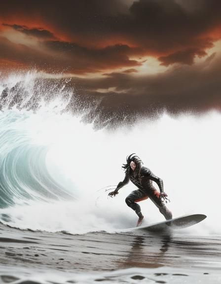 Alucard Surfs a Wave in Gothic Film Noir Style