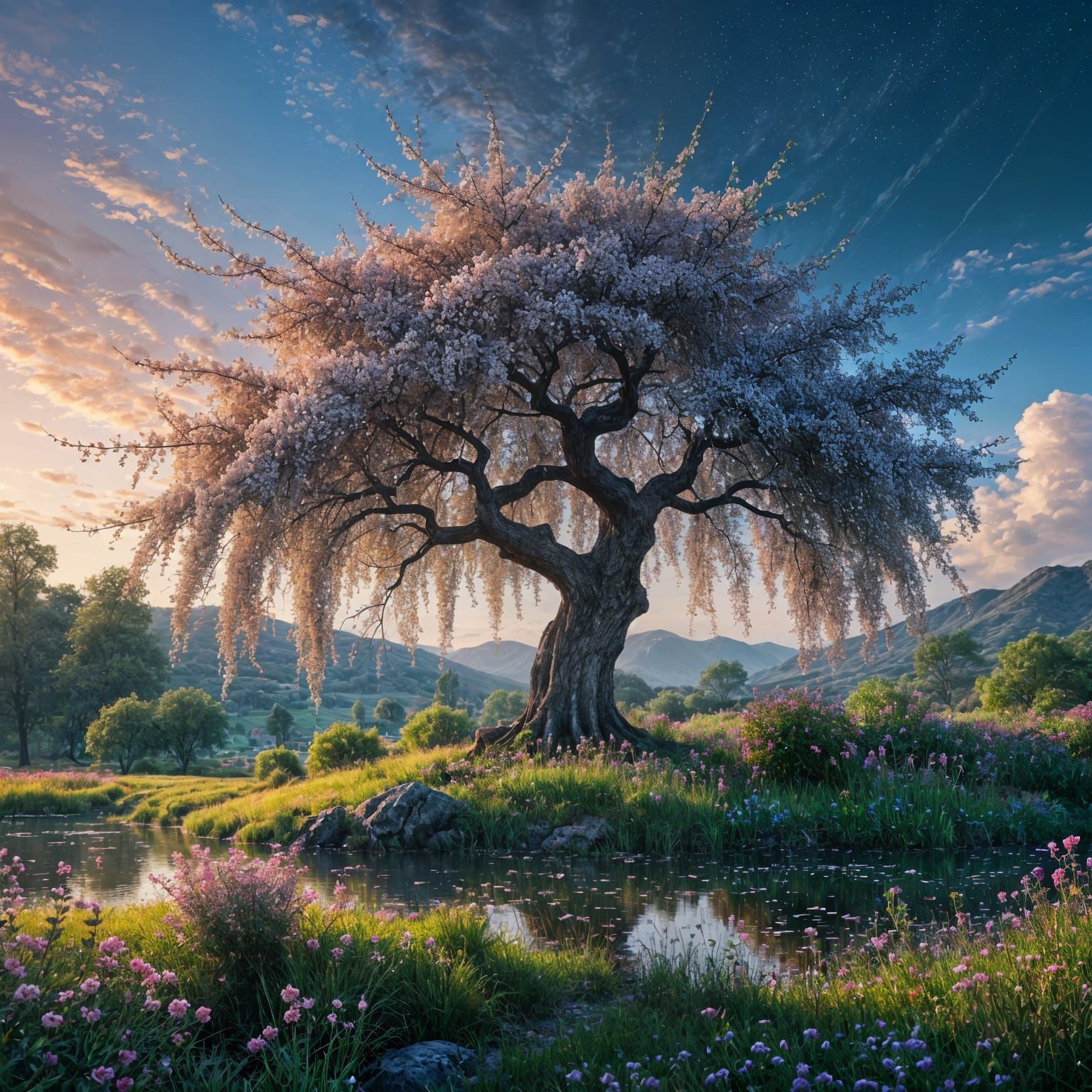 A Vibrant Flowering Willow in Flat Style