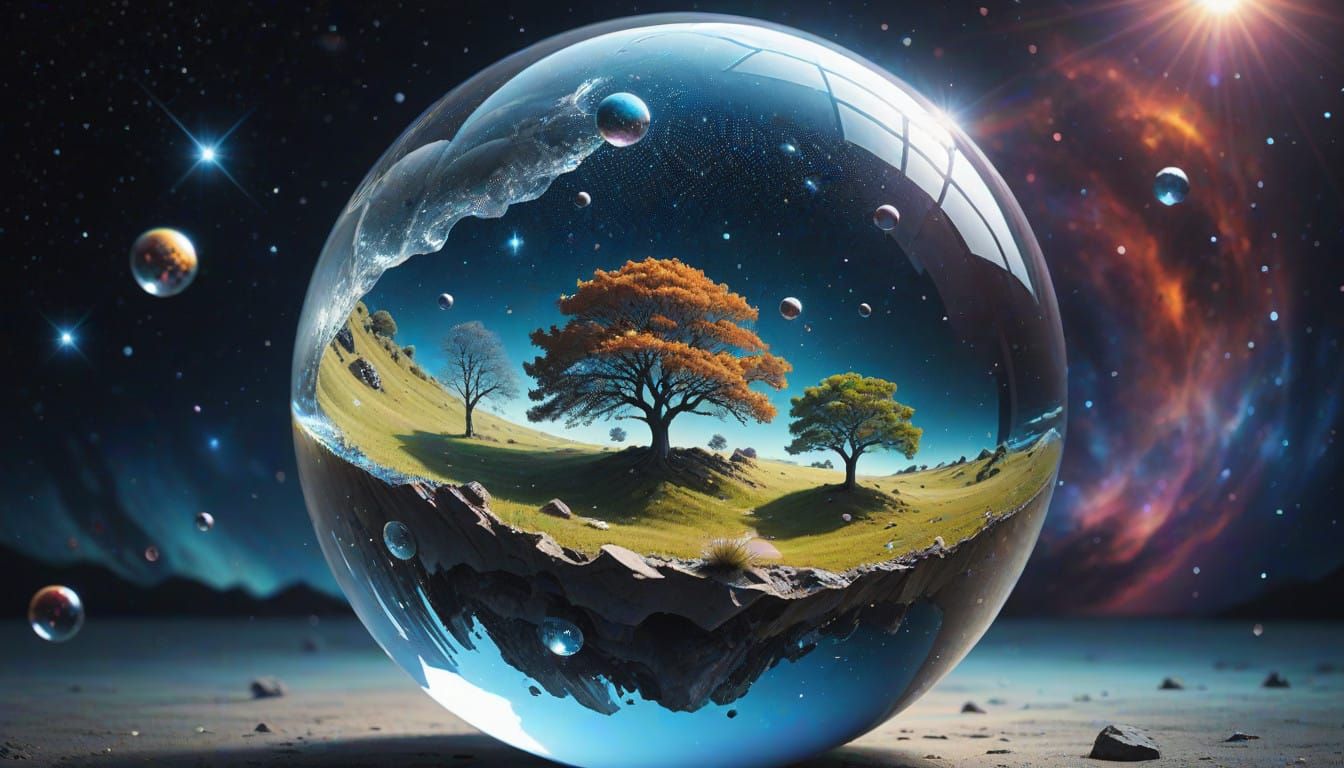 Surreal Phenomenal Universe Inside a Crystal Orb