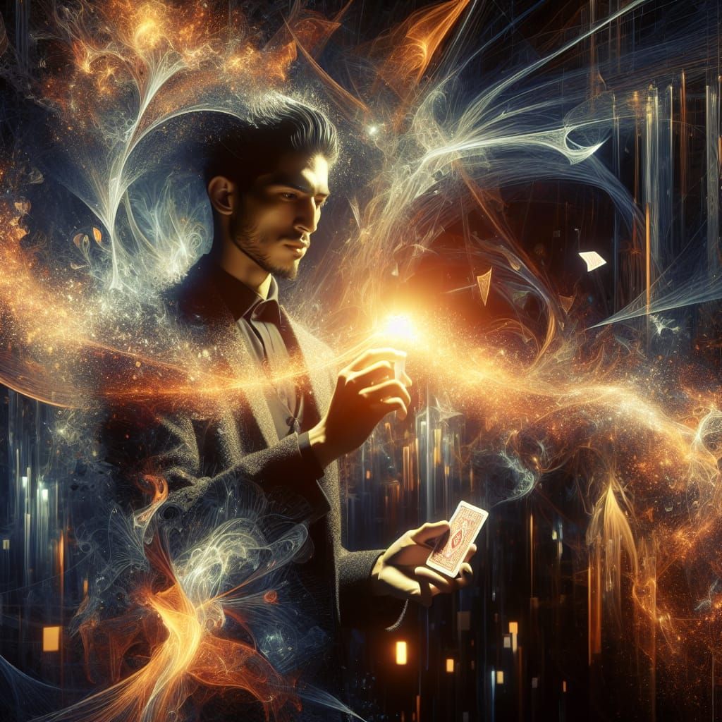 Dramatic Card Magician Show in Digital Matte Painting Style