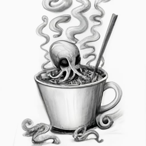 Cthulhu Emerges From Noodle Cup: Pencil Sketch