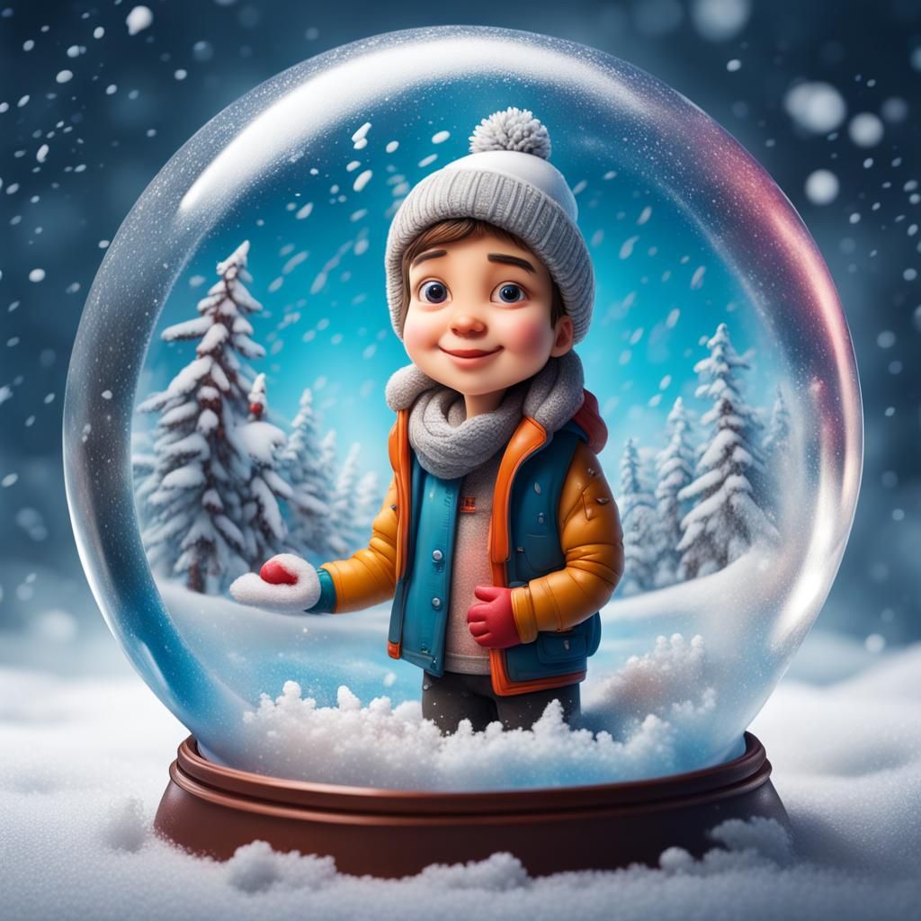 Hyperrealistic Winter Snow Globe Held by Person