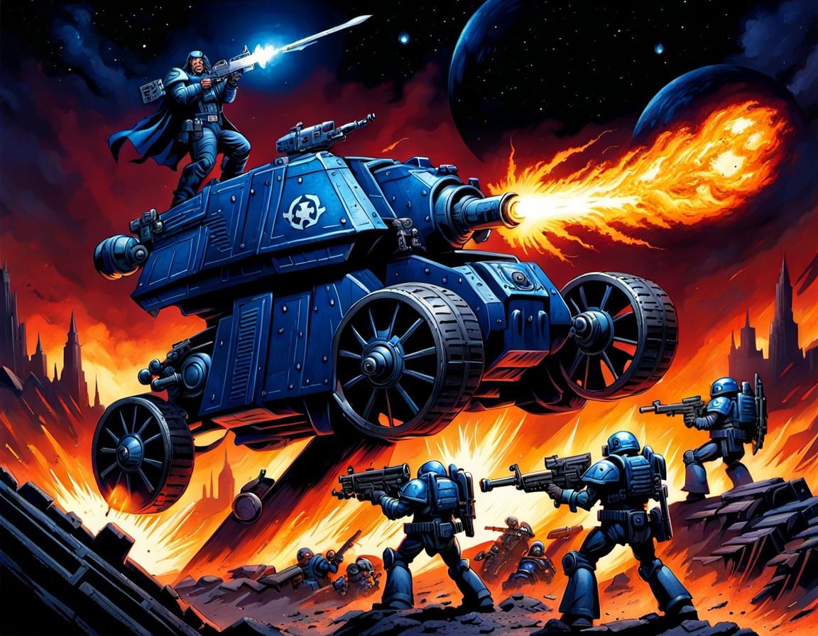 Ultramarine Defends Against Aliens in Warhammer 40K Style