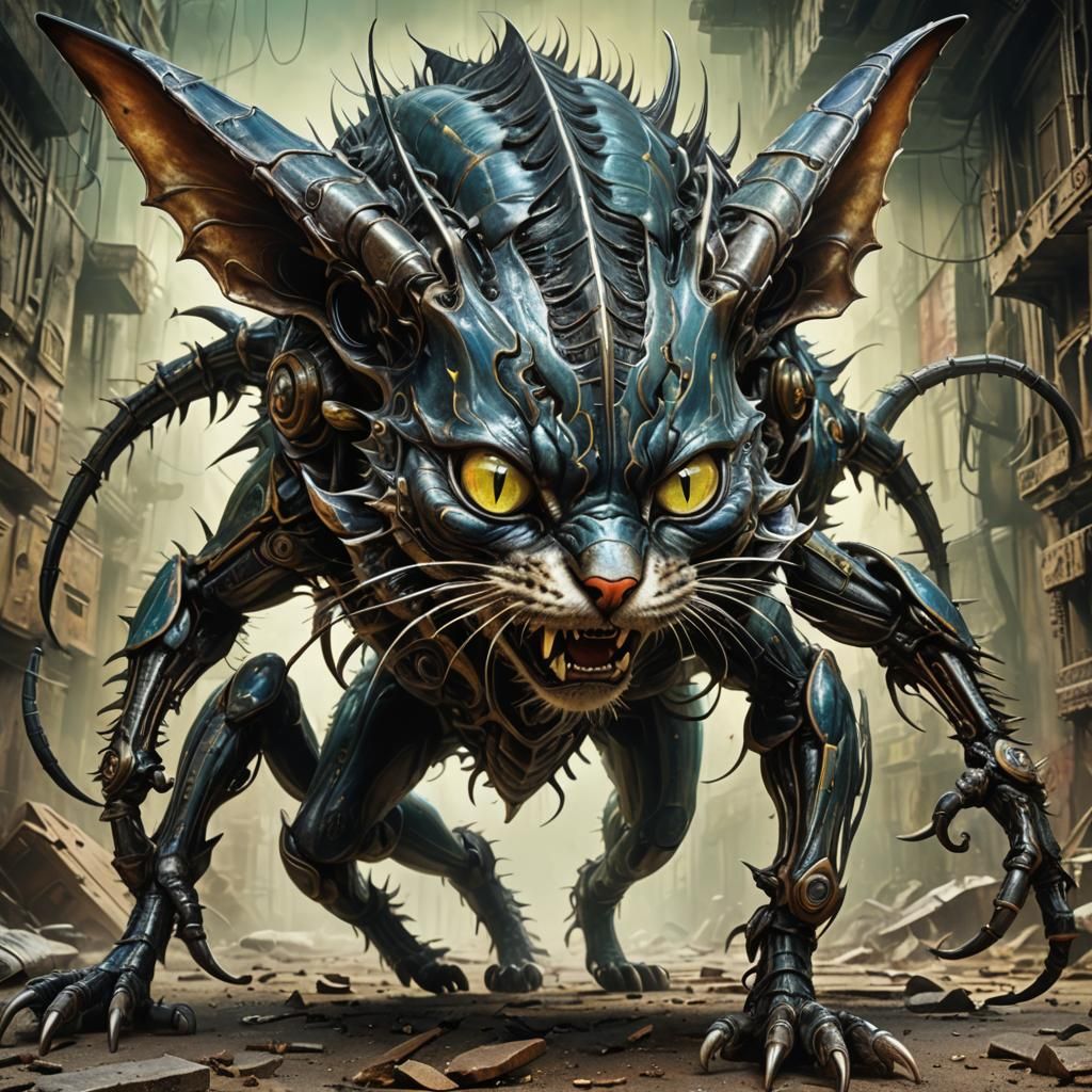 Frightening Cat-Roach Hybrid in Hyperrealism Style