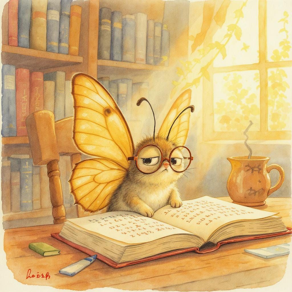Butterfly Math Student in Whimsical Watercolor Style