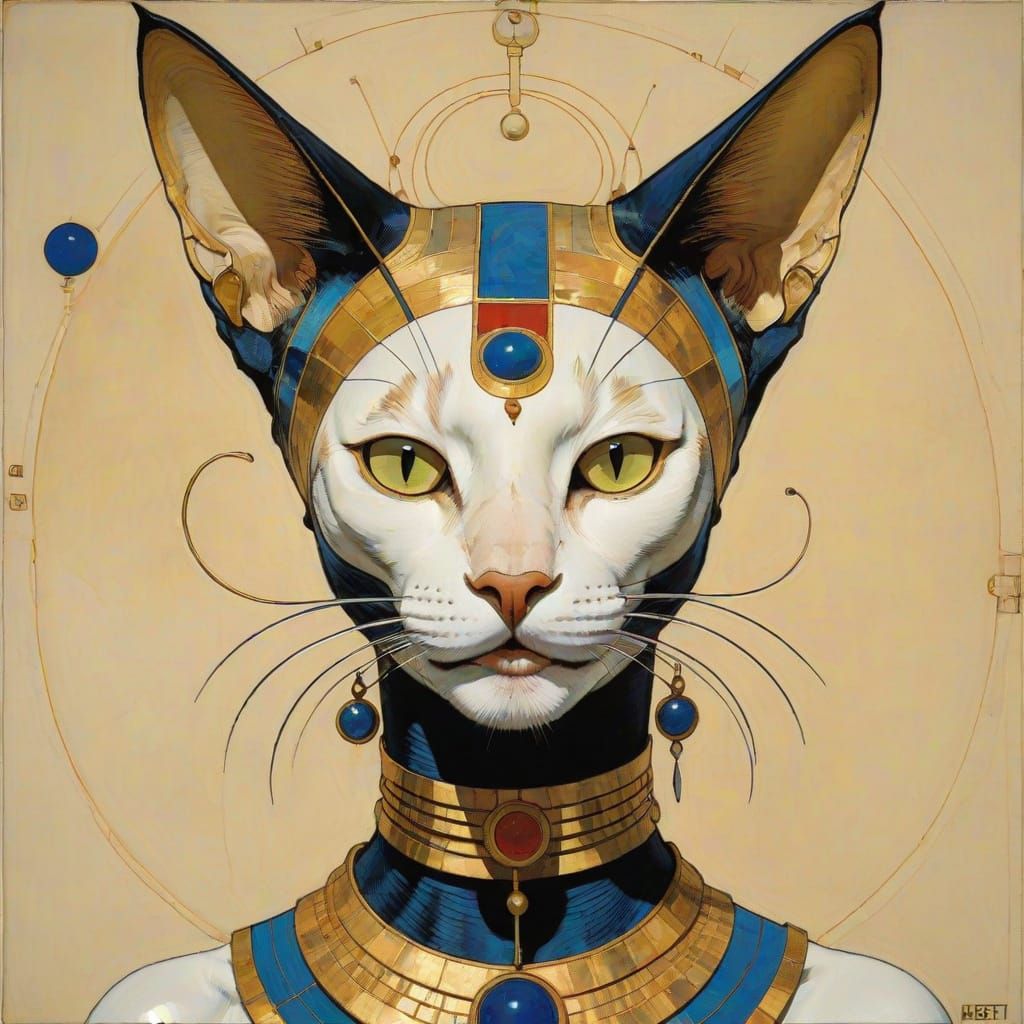Egyptian Cat Goddess in a Fusion of Artistic Styles