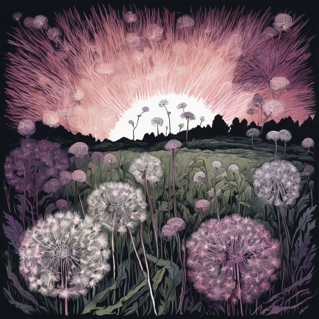 Vibrant Floral Still Life in Lino Print Style