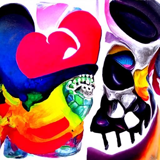 Vibrant Love Skulls in Detailed Color