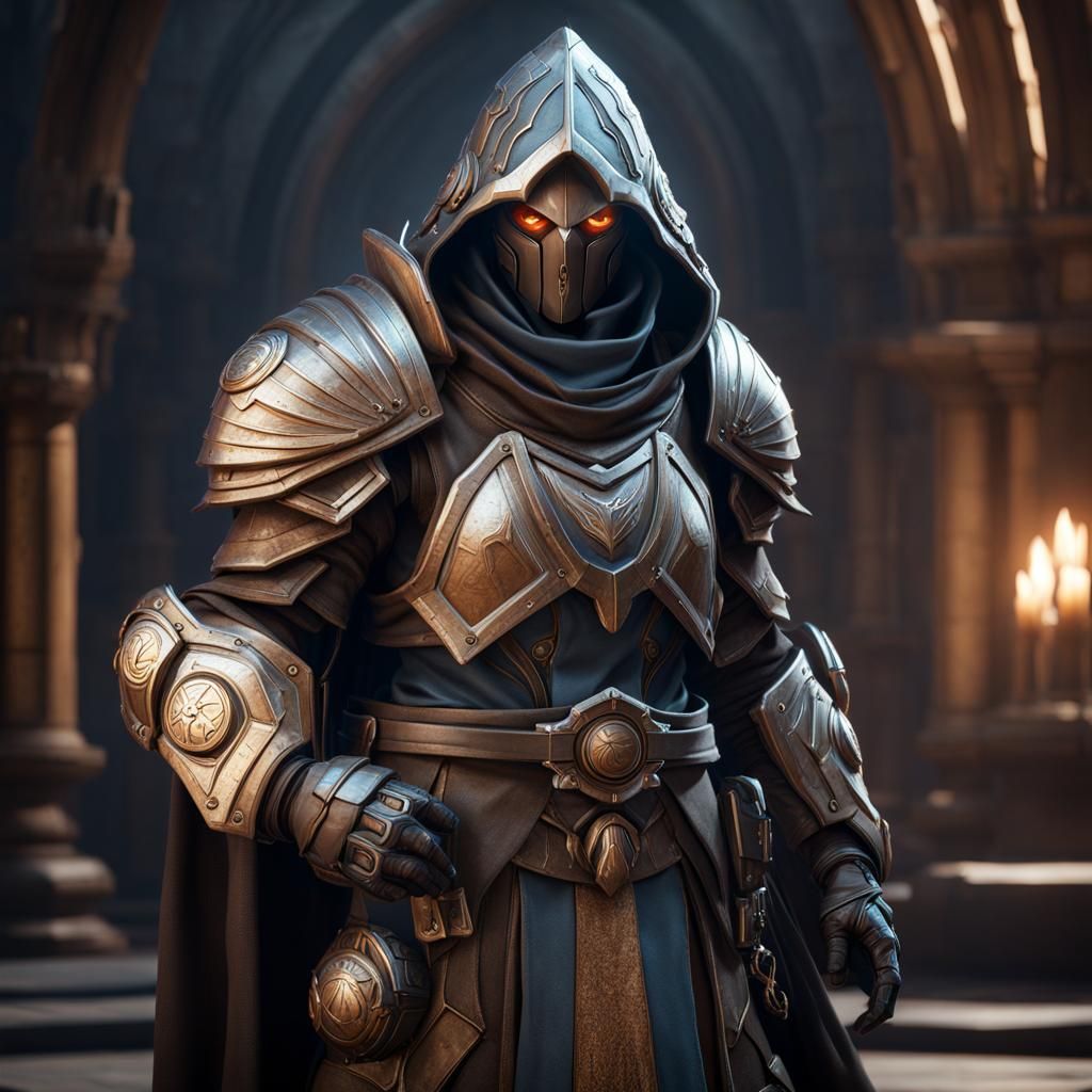 Damaged Warforged Artificer in Hooded Cloak