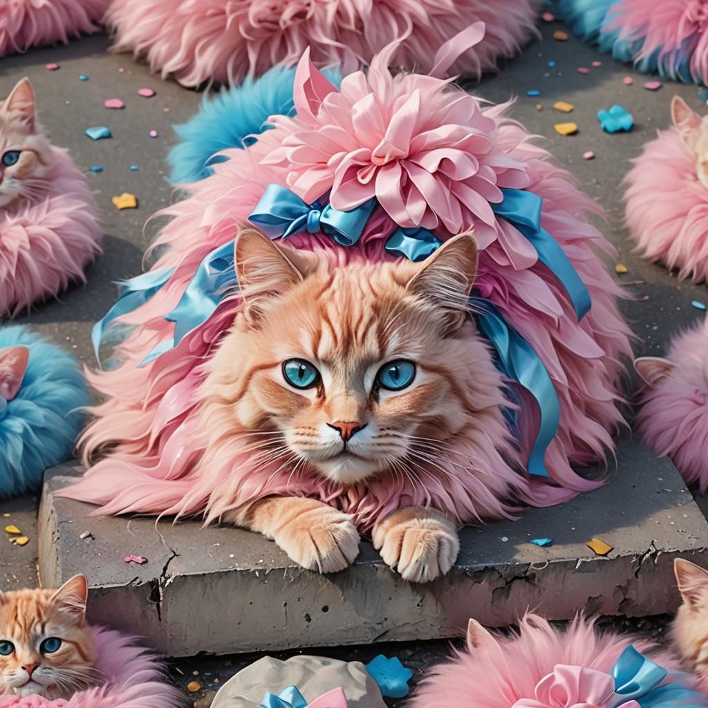 Whimsical Pink Cat in Fantasy Digital Art