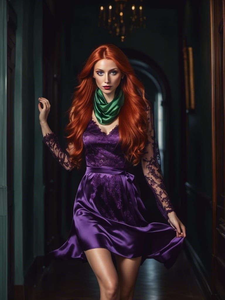 Redhead Navigates Spooky Mansion: Photorealistic Oil Paintin...