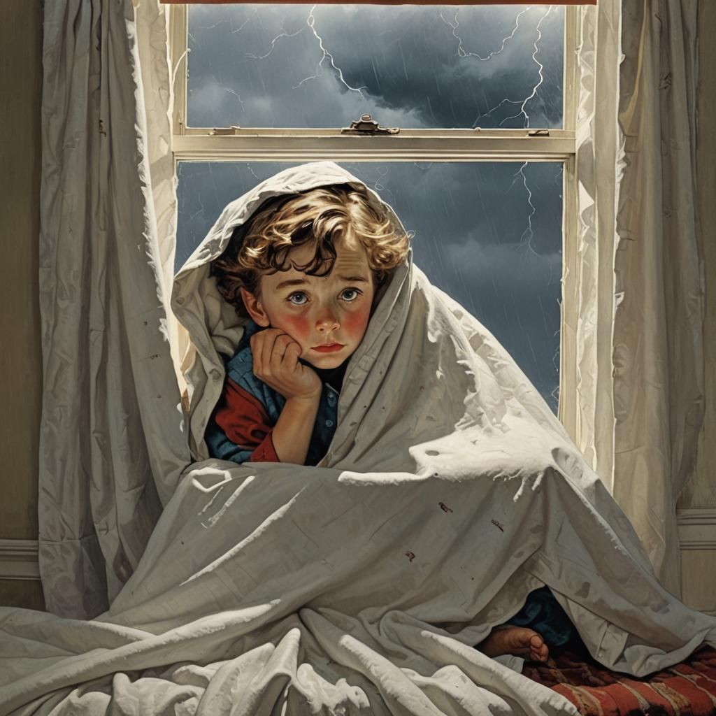 Childhood Thunderstorm in Norman Rockwell Style