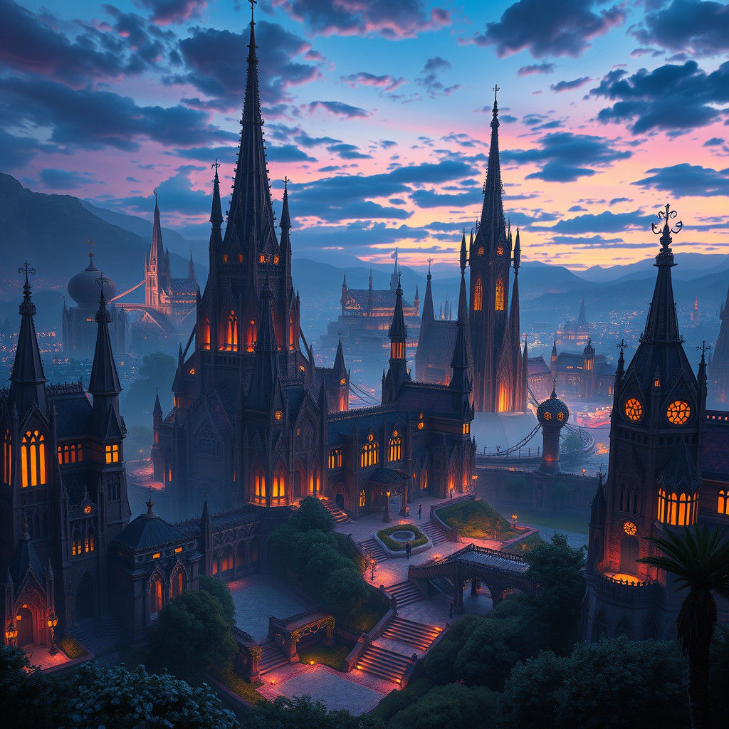 Mystical Cityscape at Dusk: A Matte Painting