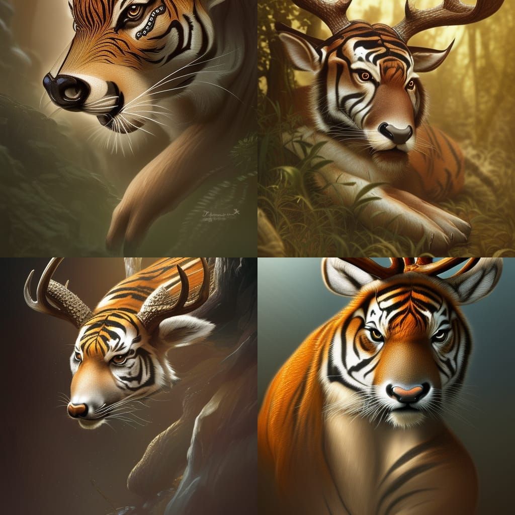 Elegant Deer-Tiger Hybrid Fantasy Illustration