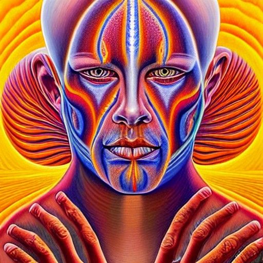 Visionary Anatomical Figure in Oil Painting