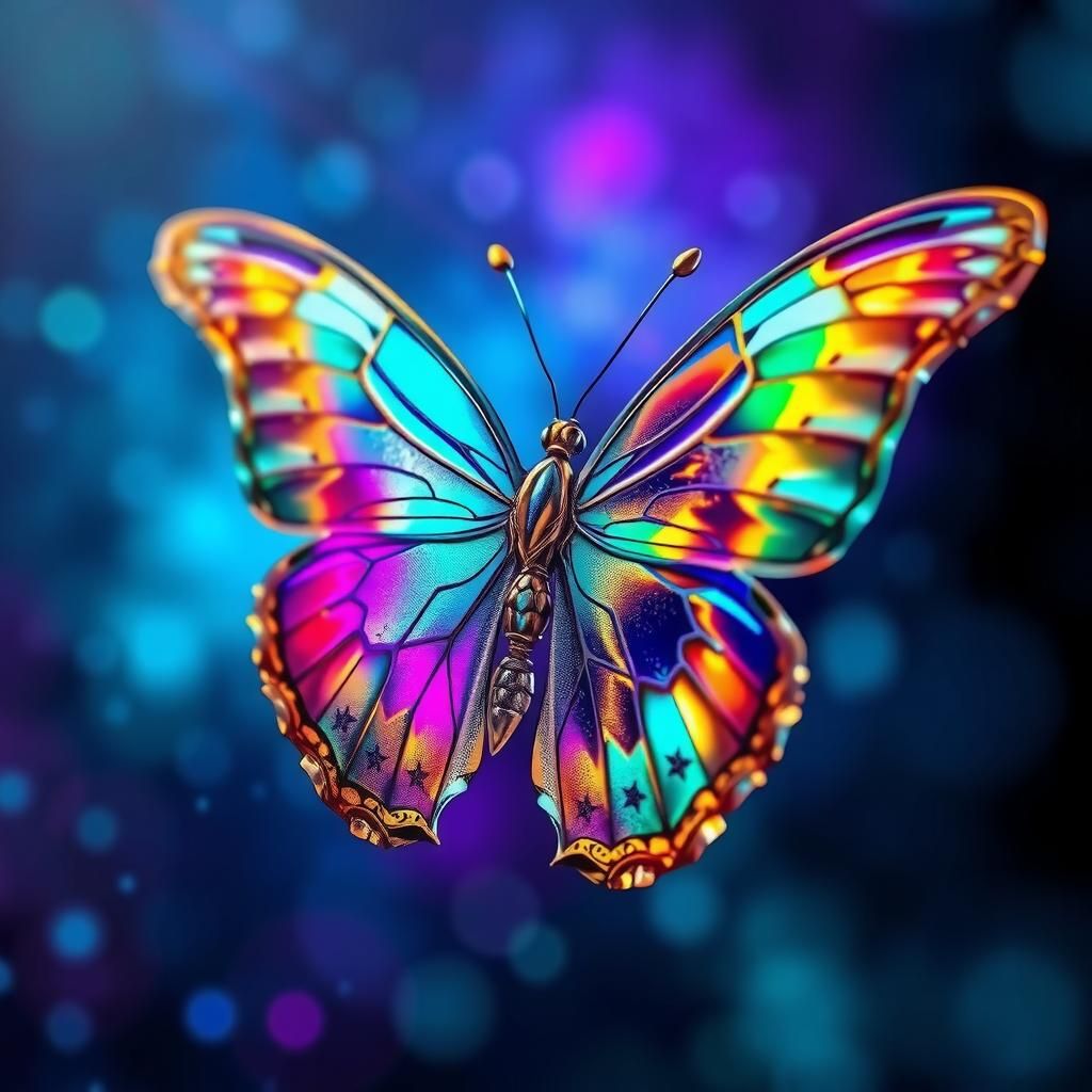 Iridescent Crystal Butterfly with Metallic Wings