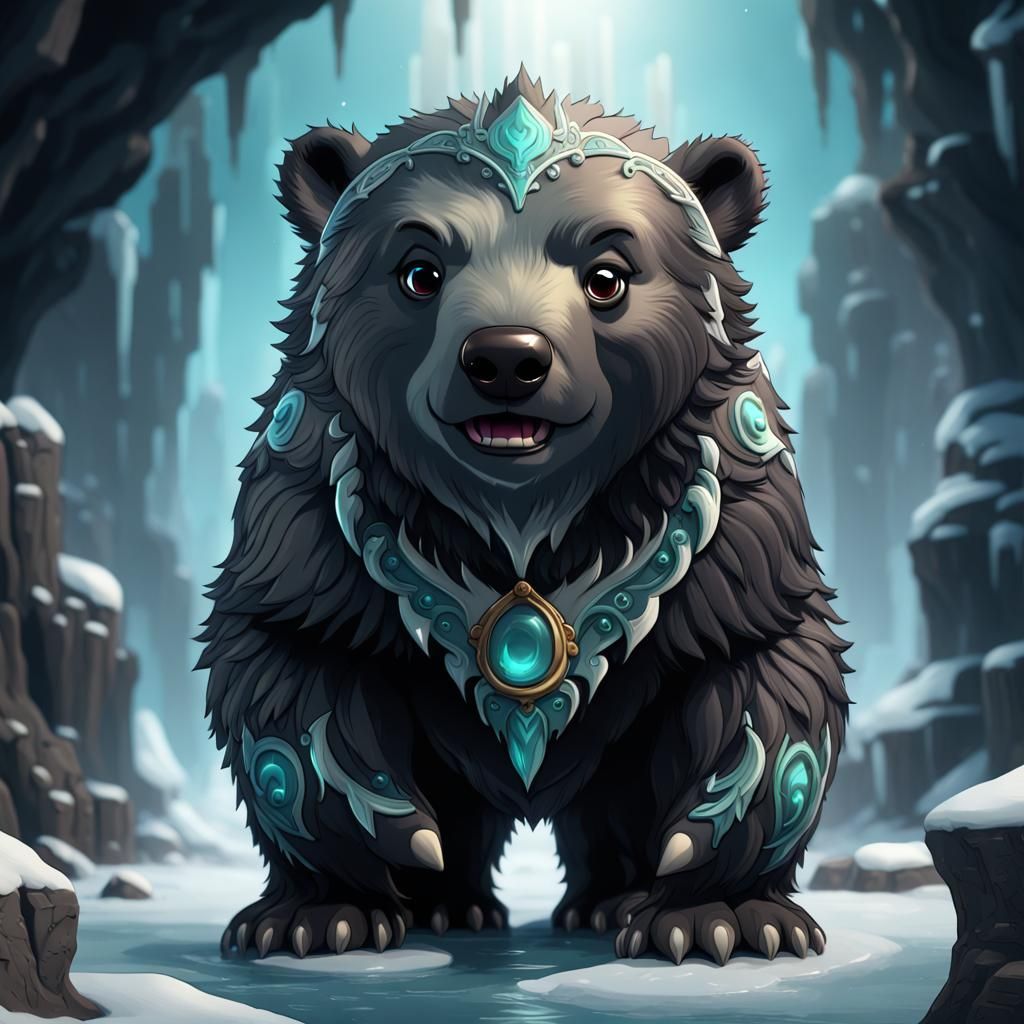 Chibi Black Mythical Polar Bear in Detailed Matte Style