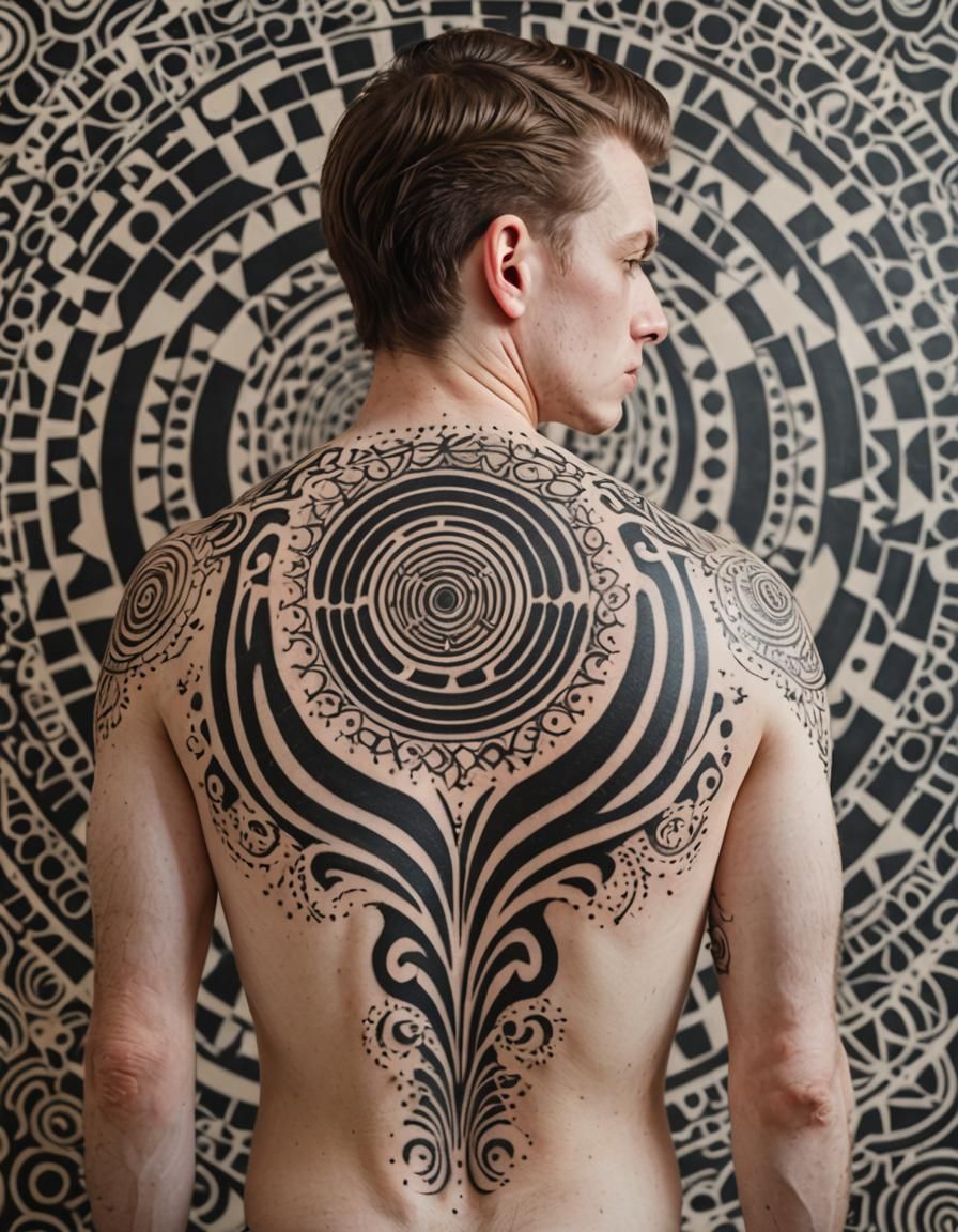 Psychedelic Op Art Tattoo in Black Ink