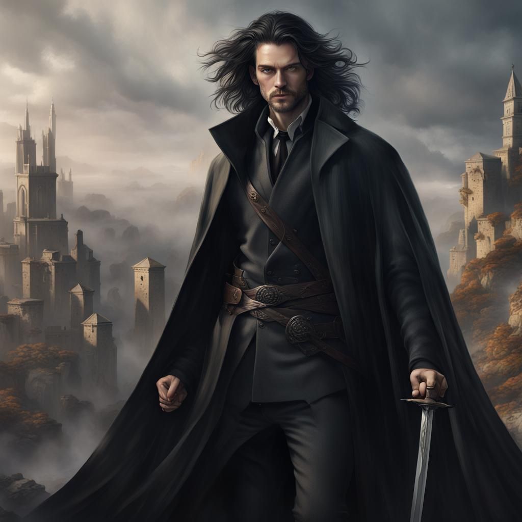 Man with Sword in Detailed Fantasy Matte Painting