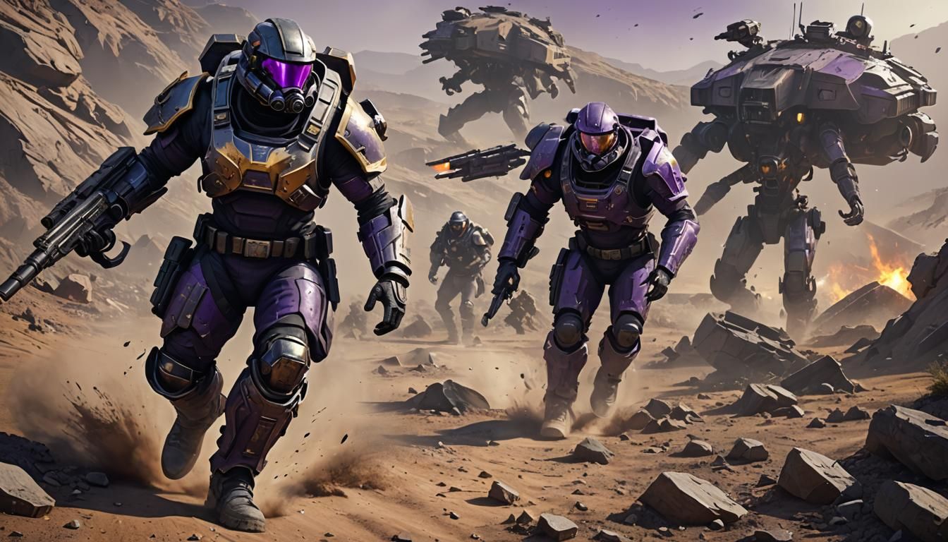 Sci-Fi Trooper on Battlefield in Detailed Matte Painting