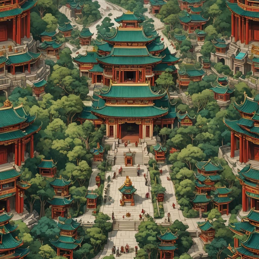 Fantasy Asian Temple Interior: Community and Craft