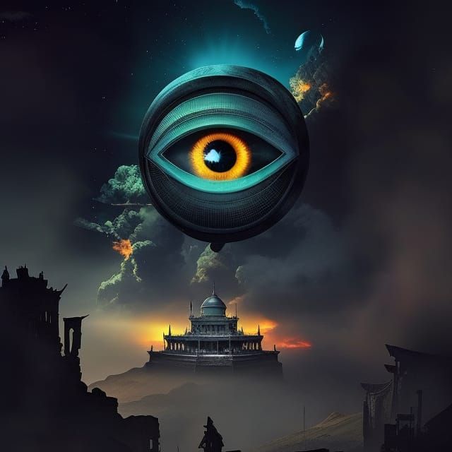 Eternal Eye Over Ancient City: Digital Illustration