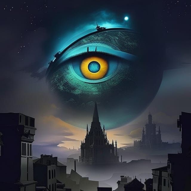 Eternal Eye Over Ancient City: Digital Illustration