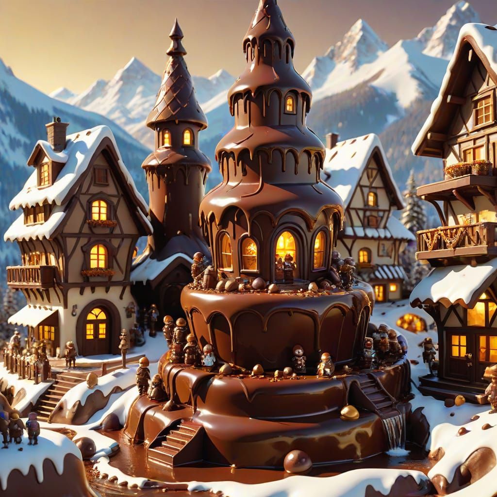Hyperrealistic Chocolate Village Digital Art