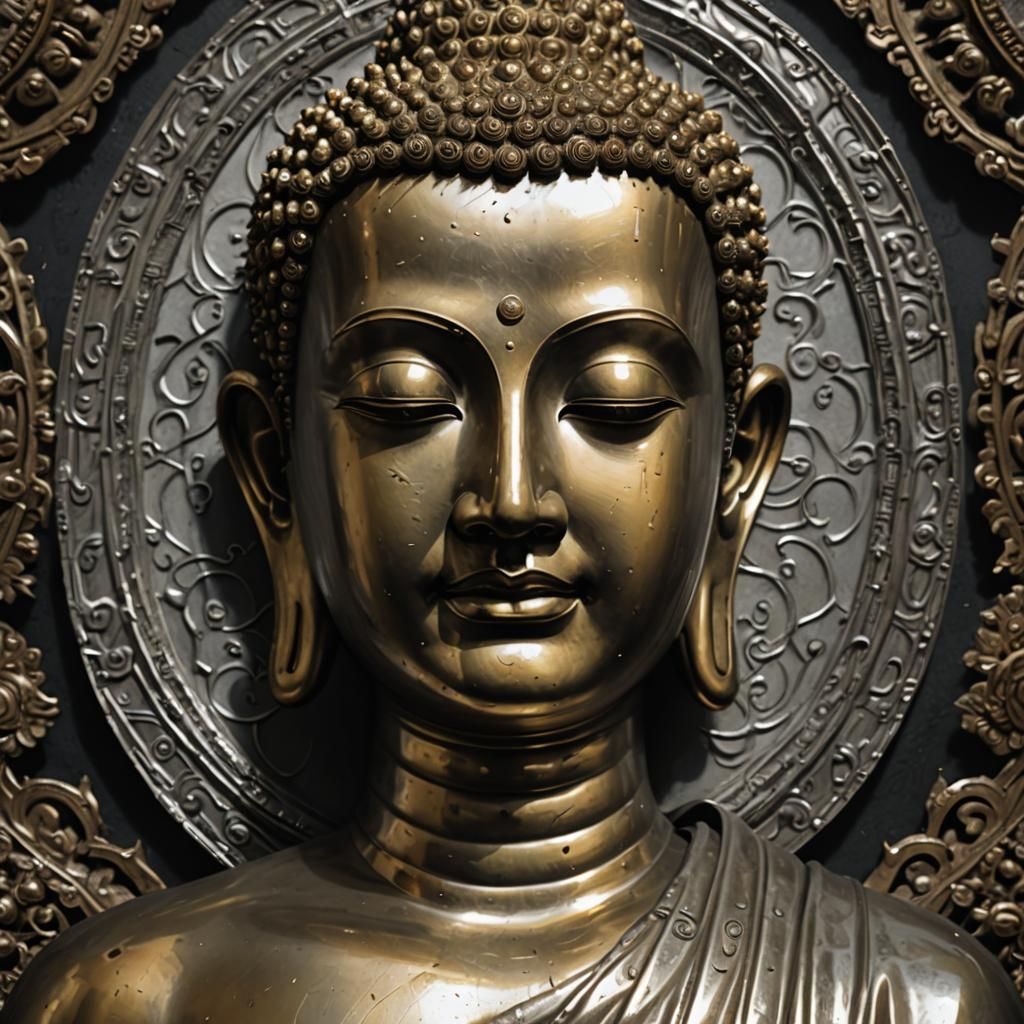 Young Buddha Face with Silver Nimbus
