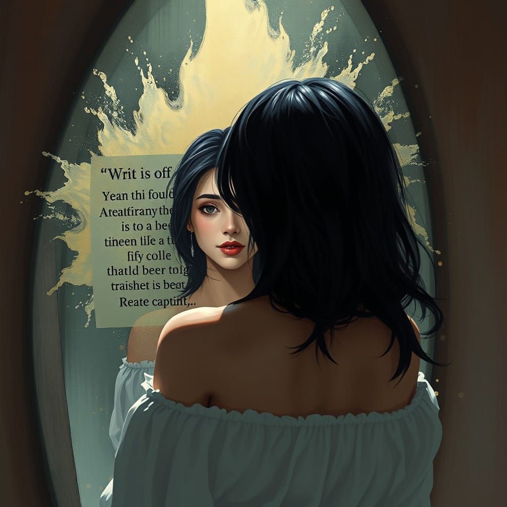 Confident Woman in Reflection, Daily Affirmations in a Fanta...