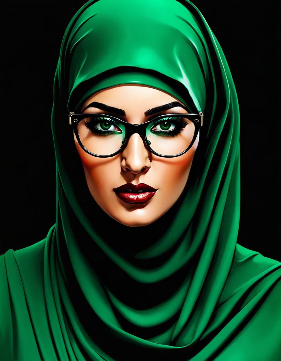 Psychedelic Alcohol Ink Portrait of Woman in Niqab